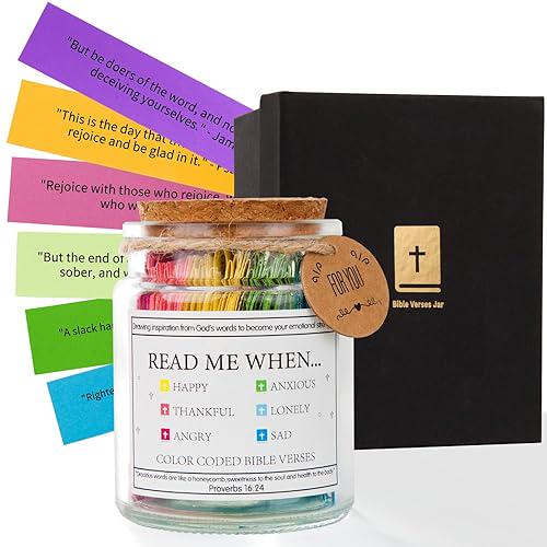 Bible Verse Jar with Color-Coded Scriptures, Christian Gifts for Women, Encouragement Jar, Faith Jar, Religious Gift for Her Him