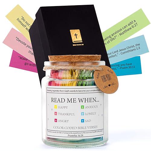 Bible Verse Jar with Color-Coded Scriptures, Christian Gifts for Women, Encouragement Jar, Faith Jar, Religious Gift for Her Him
