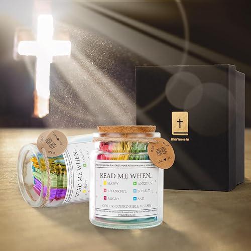 Bible Verse Jar with Color-Coded Scriptures, Christian Gifts for Women, Encouragement Jar, Faith Jar, Religious Gift for Her Him