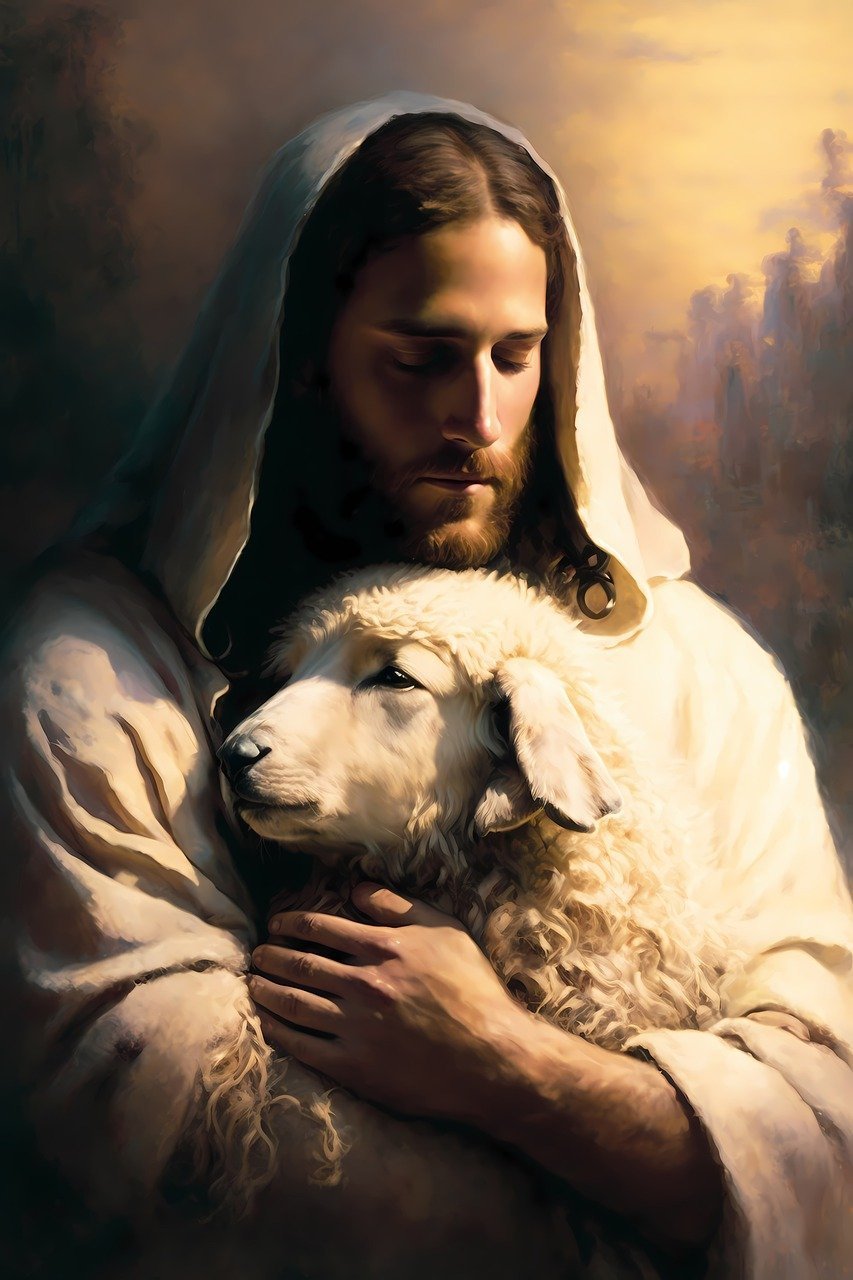 Jesus Lamb of God Watercolor Art, Golden Cross Faith Printable (Digital Download) — image 2