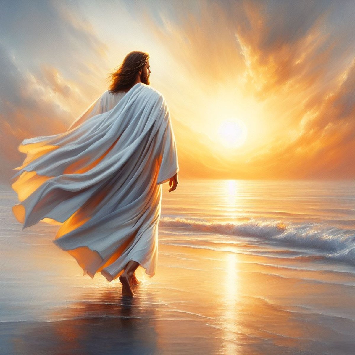 Jesus Walking Beach Christian Art Print, Watercolor Sunset Faith Decor (Instant Download) — image 4