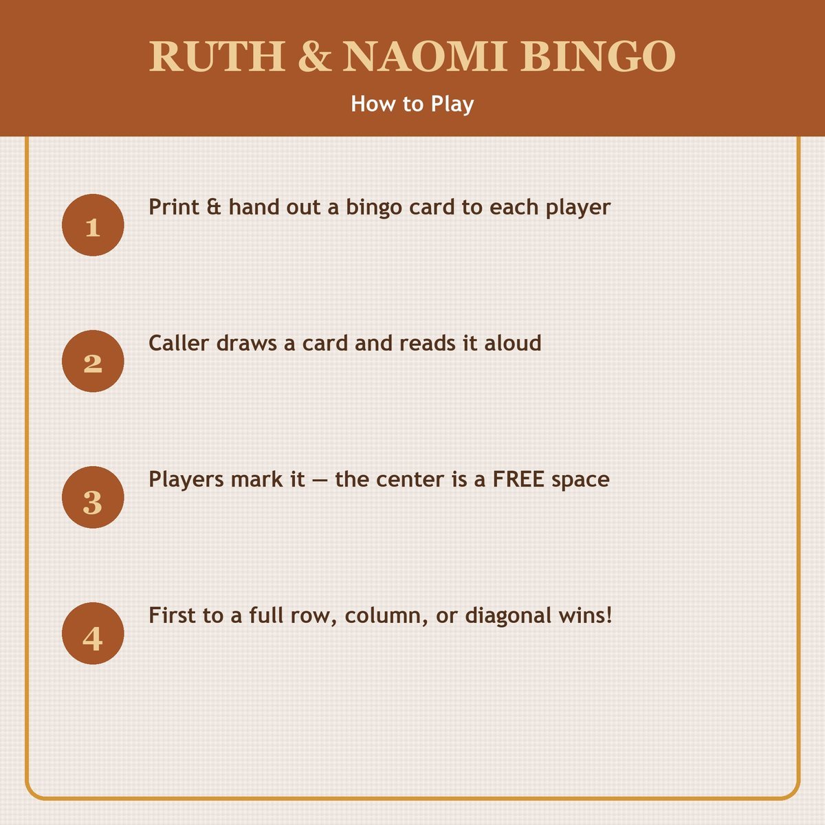 Ruth and Naomi Bingo, 60 Printable Christian Cards, Bible Story Game, Sunday School Activity, Kids Bible Game, Women Bible Study — image 3