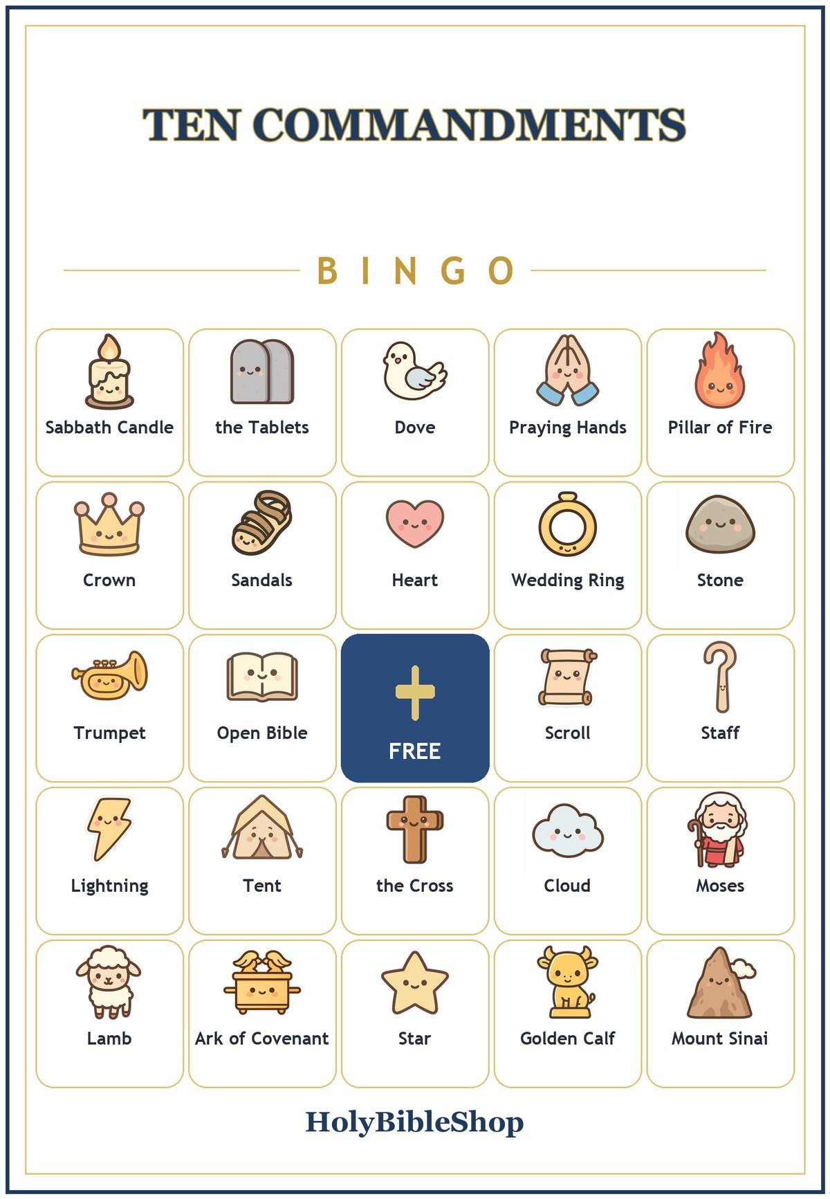 Ten Commandments Bingo, 60 Printable Christian Cards, Bible Story Game, Sunday School Activity, Kids Bible Game, Moses Bible Game
