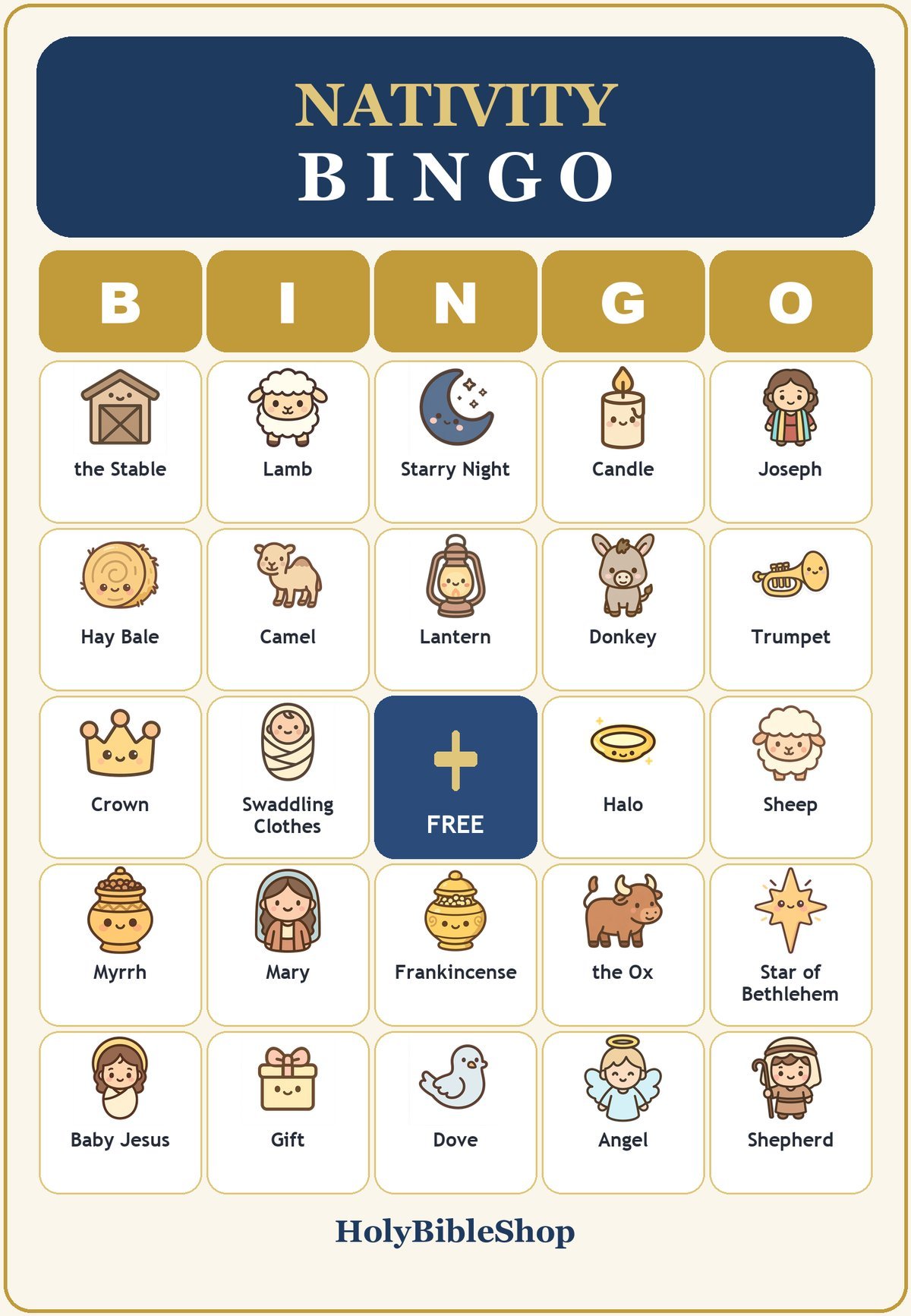 Nativity Bingo, 60 Printable Christmas Cards, Sunday School Christmas Game, Bible Activity for Kids, Church Christmas Game, Advent Kids Game