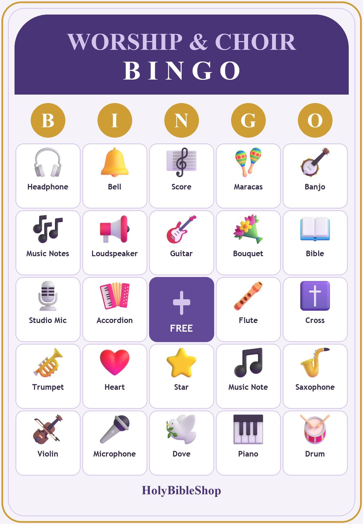 Worship Team and Choir Bingo, 60 Printable Bingo Cards, Christian Worship Team Choir Game, Sunday School & Church Activity, Instant Download