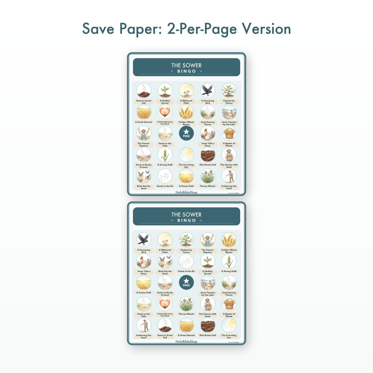 The Sower Bingo | Printable Bible Bingo Game for Kids | 60 Cards Sunday School VBS Christian Watercolor PDF — image 6