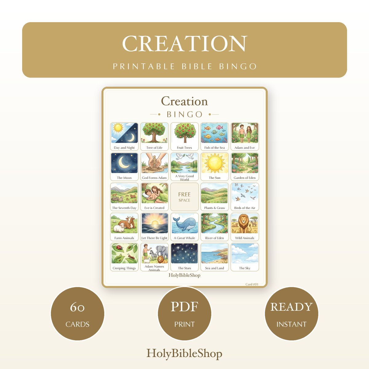 Genesis Bible Bingo Bundle | 10 Printable Games, 60 Cards Each | Creation Noah Sunday School VBS Christian Kids Activity PDF — image 2