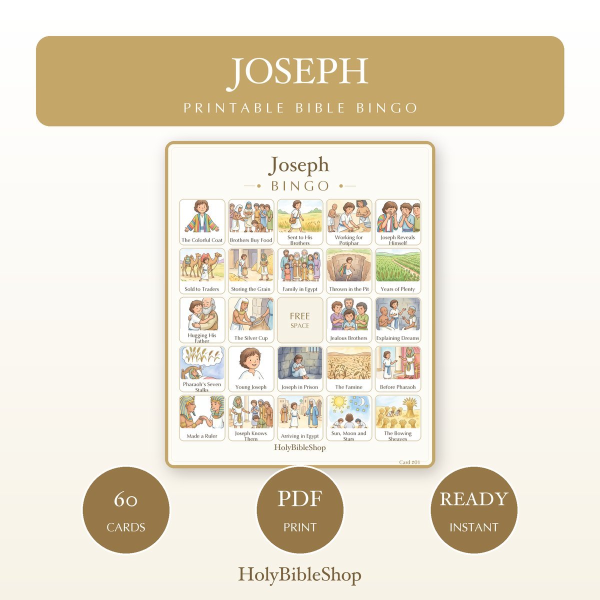 Genesis Bible Bingo Bundle | 10 Printable Games, 60 Cards Each | Creation Noah Sunday School VBS Christian Kids Activity PDF — image 4