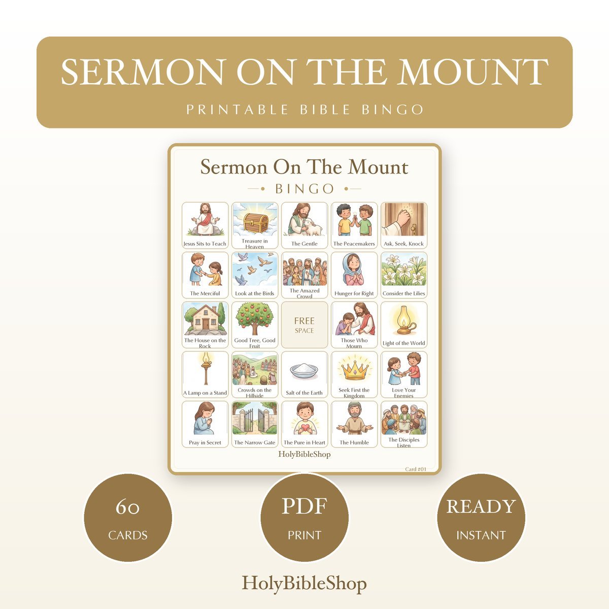 Jesus Teachings Bible Bingo Bundle | 10 Printable Games, 60 Cards Each | Sunday School VBS Christian Kids Activity PDF — image 4