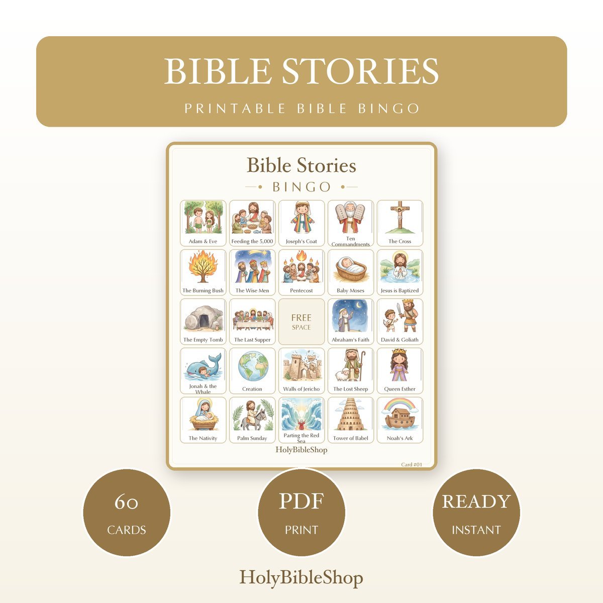 Whole Bible Knowledge Bingo Bundle | 10 Printable Games, 60 Cards Each | Books of the Bible Sunday School Christian Activity PDF — image 2