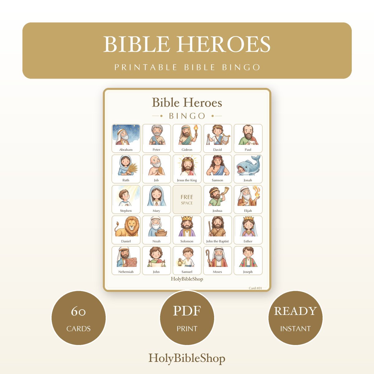 Whole Bible Knowledge Bingo Bundle | 10 Printable Games, 60 Cards Each | Books of the Bible Sunday School Christian Activity PDF — image 3