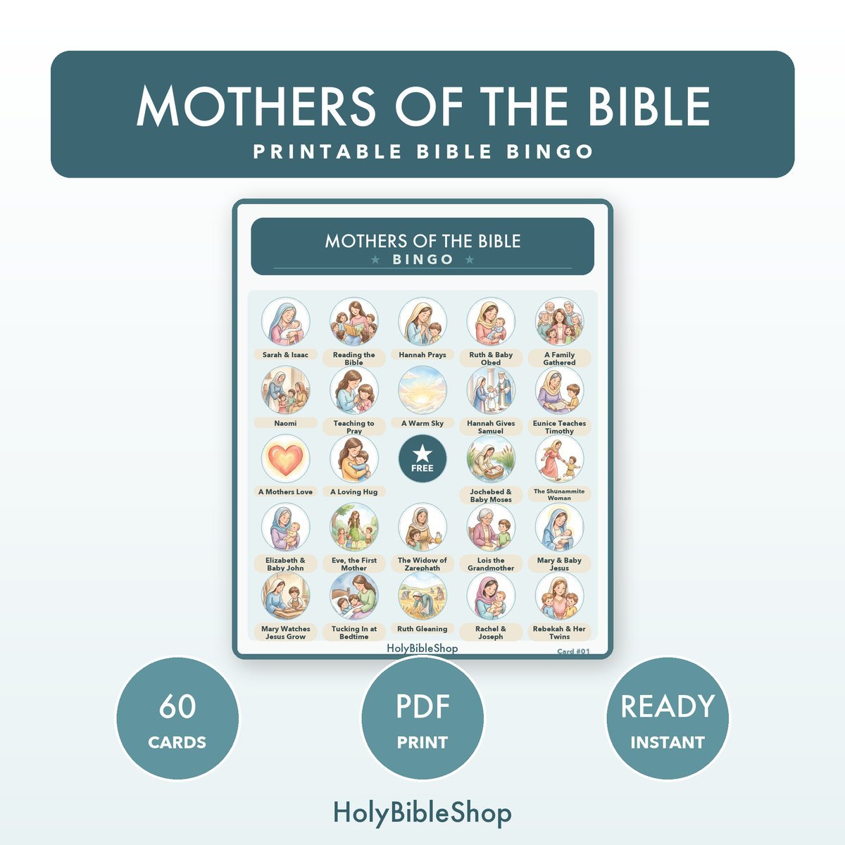 Women of the Bible Bingo Bundle | 11 Printable Games, 60 Cards Each | Ruth Esther Sunday School Christian Kids Activity PDF — image 4